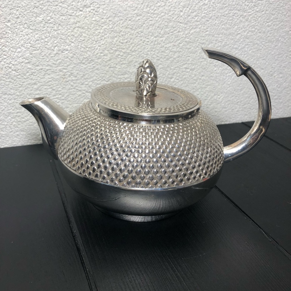 Silver Textured Cast Iron-Style Teapot